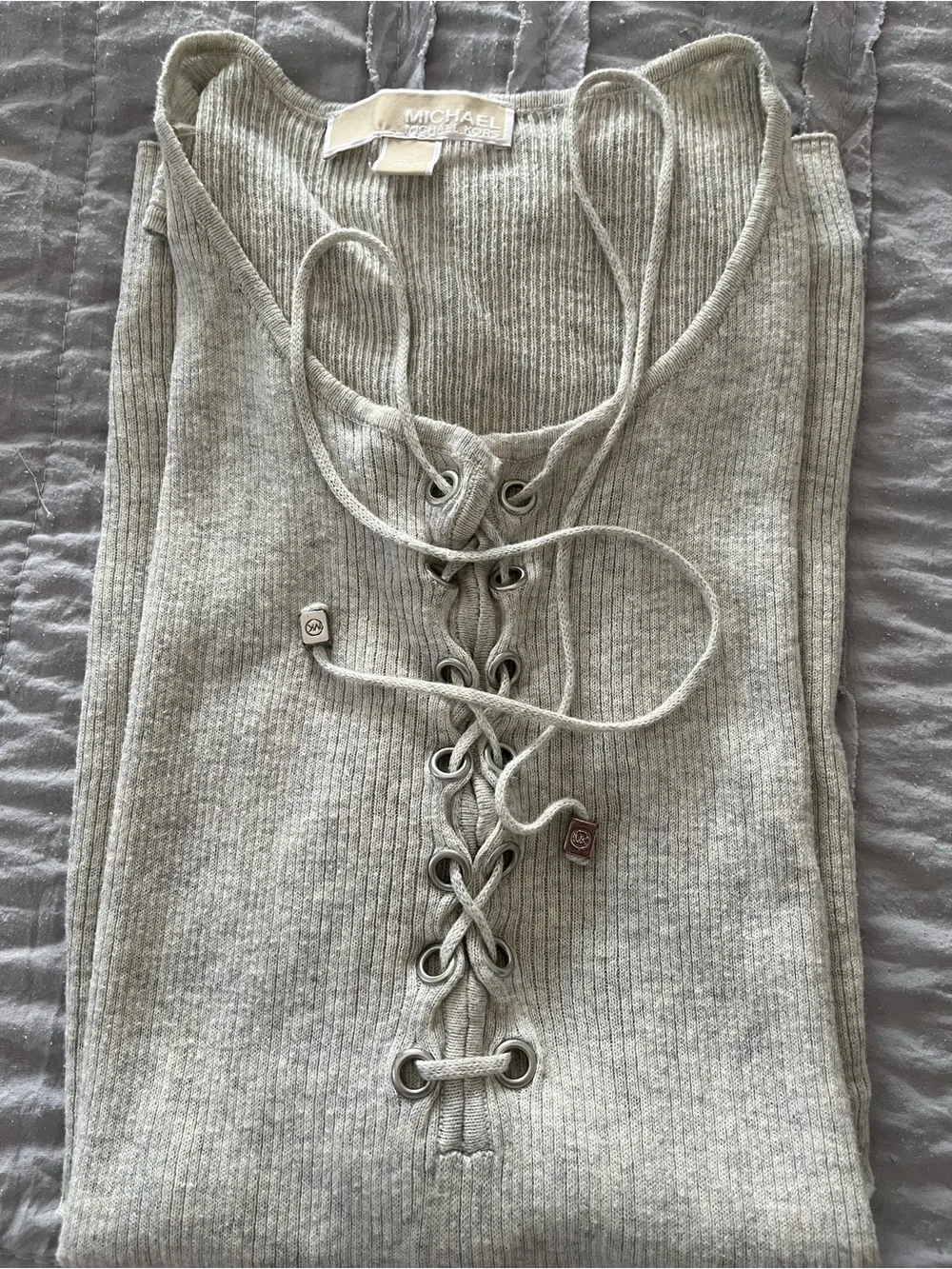 Michael Kors Light Heather Gray Lace-Up Ribbed Tank